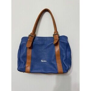 VALENTINA BLUE AND BROWN LEATHER  DOUBLE STRAP HANDBAG